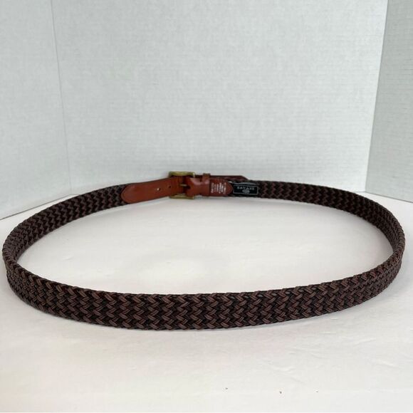 Savane Leather Woven Basketweave Two Tone Brown Belt Solid Brass Buckle Size 44 - Picture 6 of 13